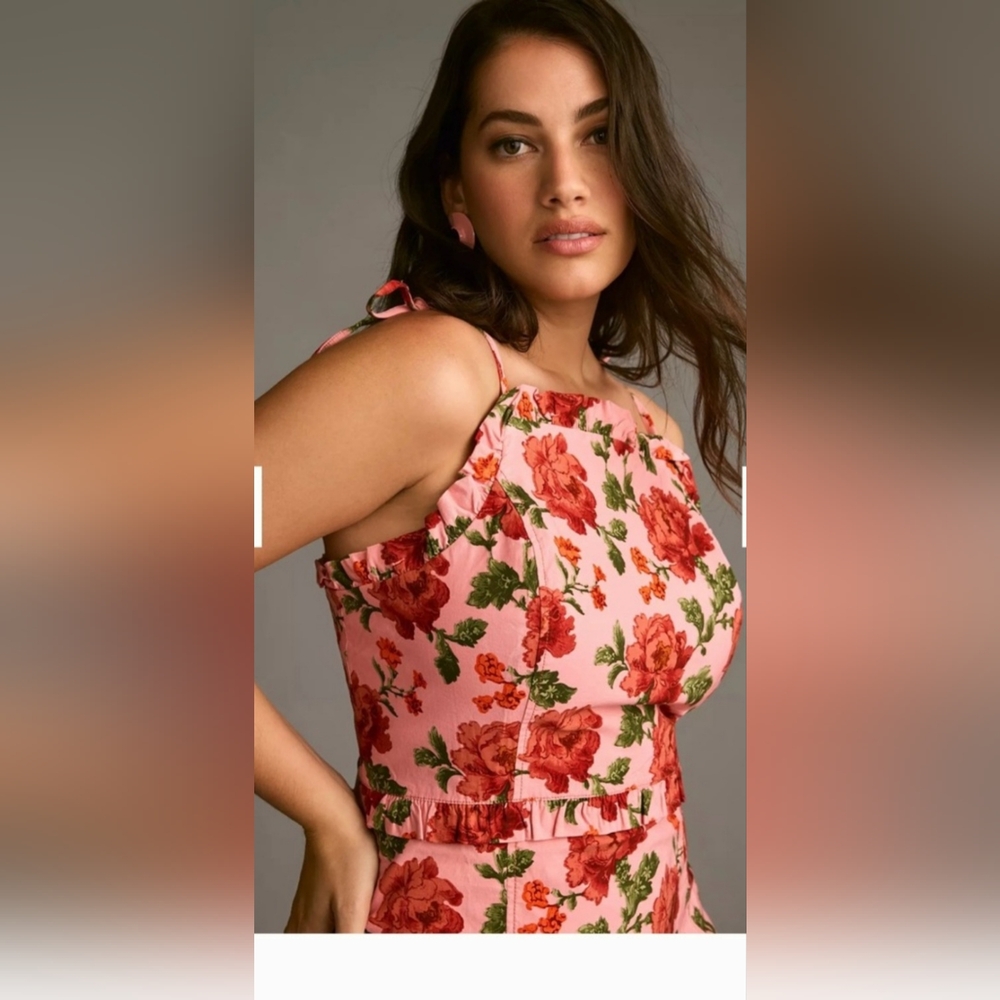 Anthropologie Floral Print Strappy Ruffled Peplum Halter Dress 2X NWT - Picture 3 of 7